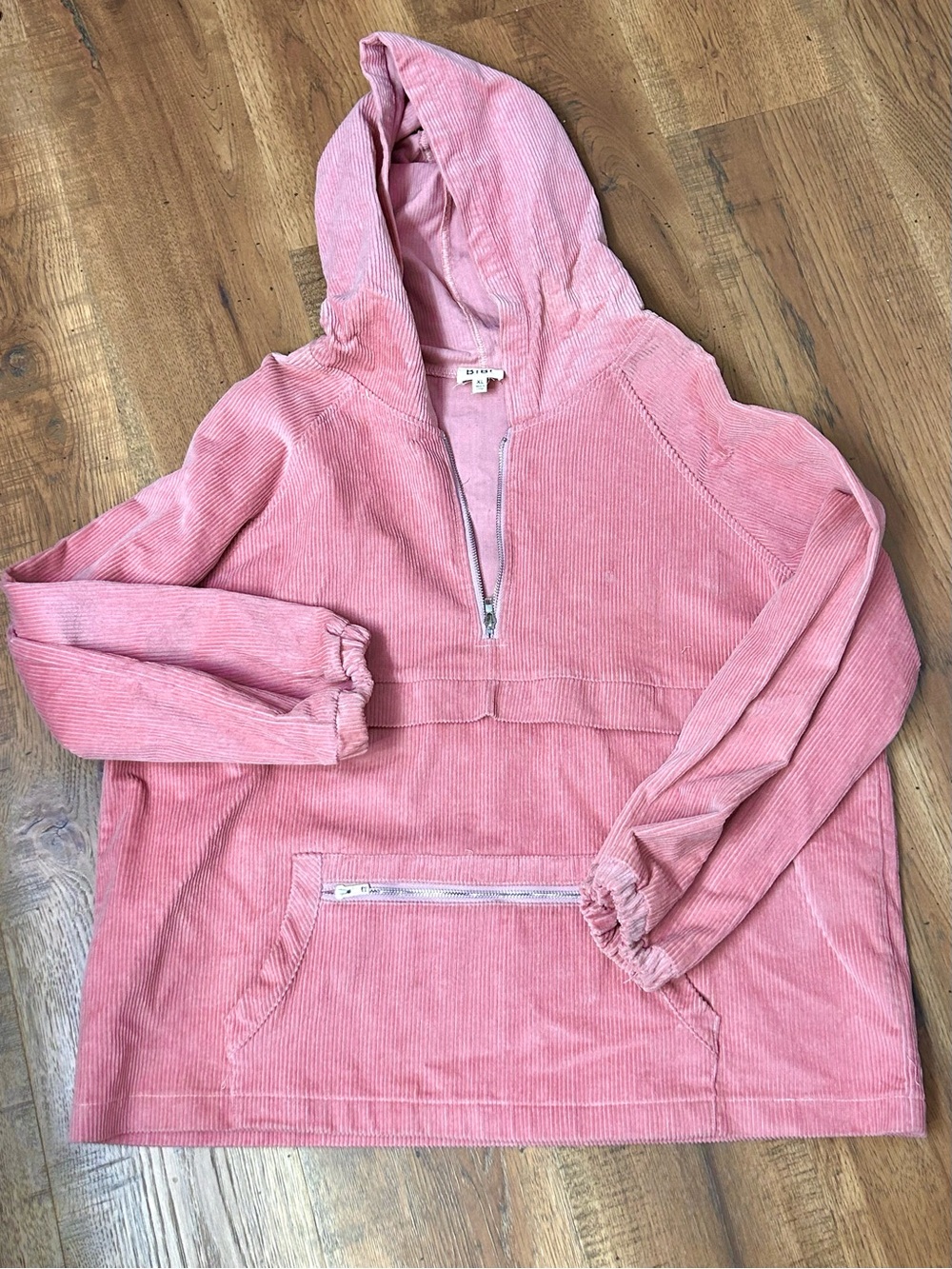 BiBi Pink Corduroy Hooded Half-Zip Pullover